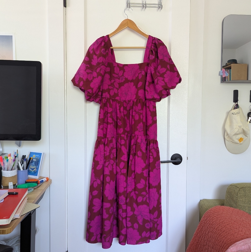 Entro Pink and Brown Floral Midi Dress